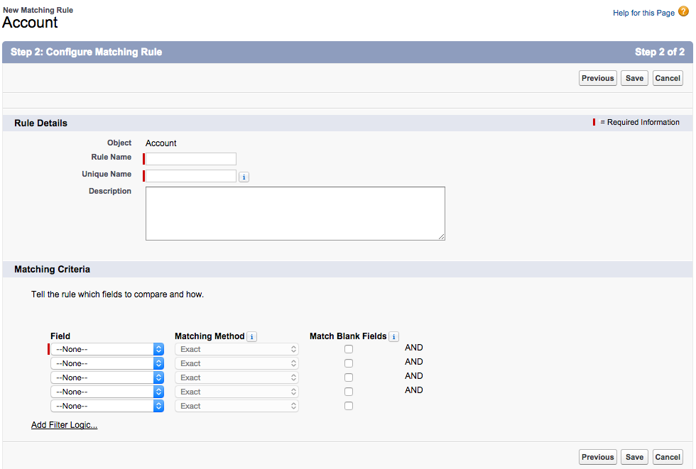 Account Matching Rule UI